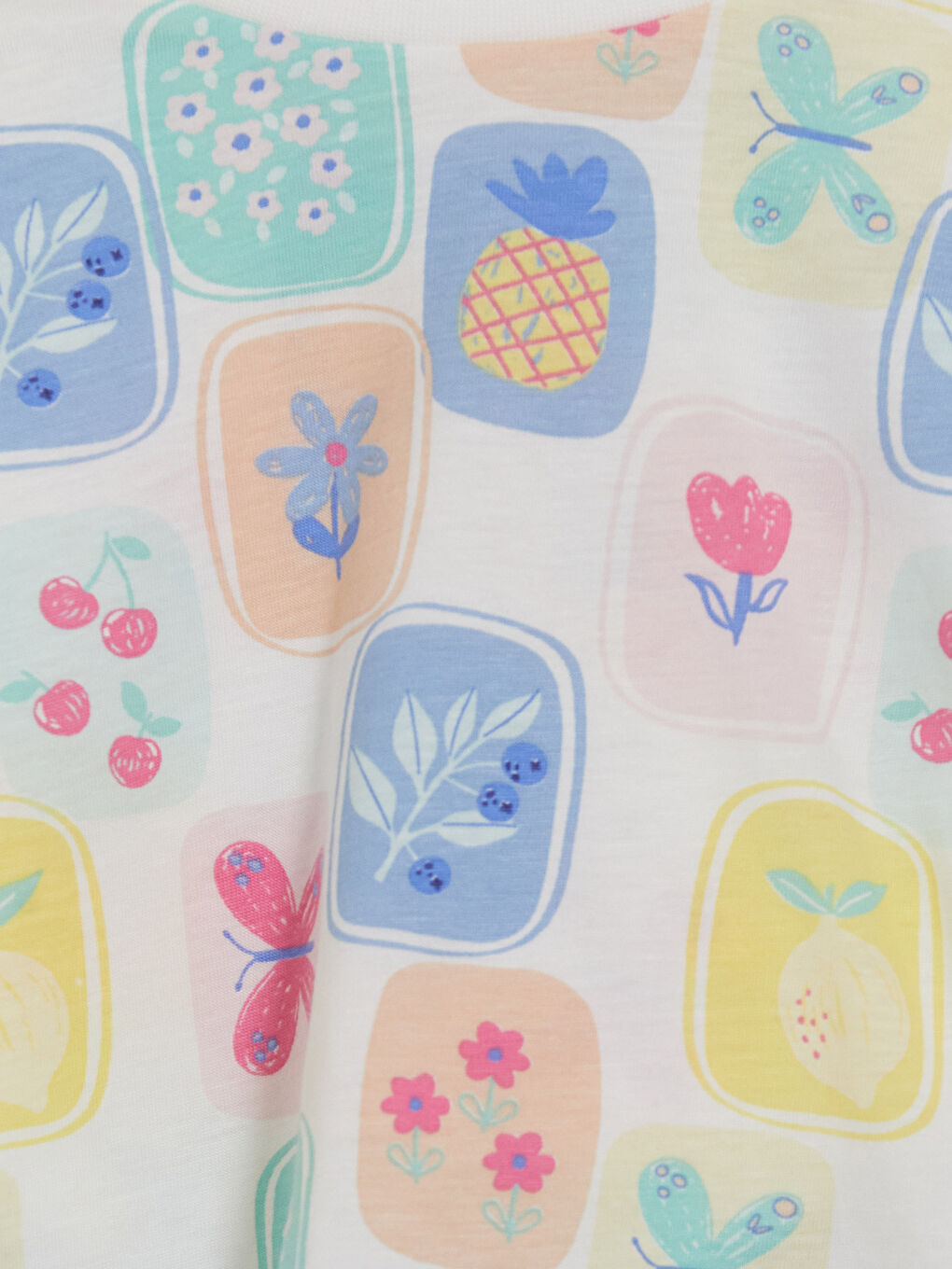 Ekru Çiçek ve Meyve Baskılı Kız Bebek 2'li Takım-2