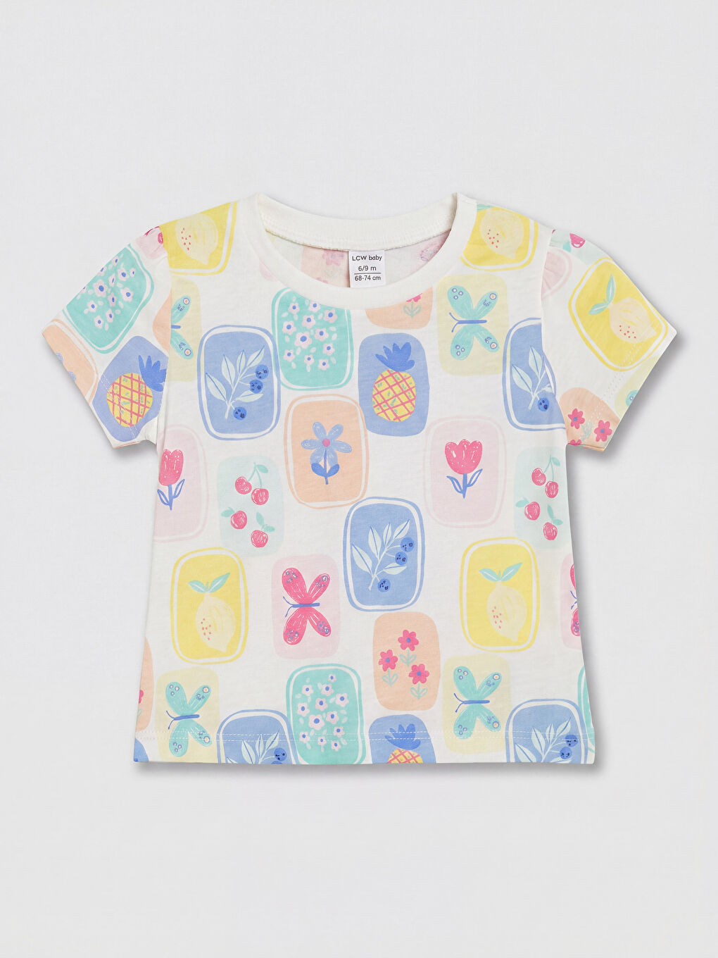 Ekru Çiçek ve Meyve Baskılı Kız Bebek 2'li Takım-6