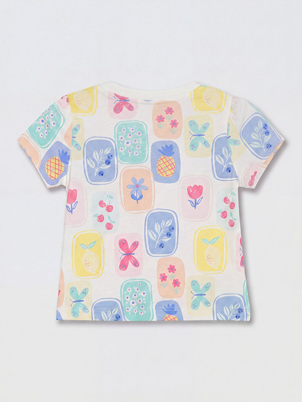 Ekru Çiçek ve Meyve Baskılı Kız Bebek 2'li Takım-7