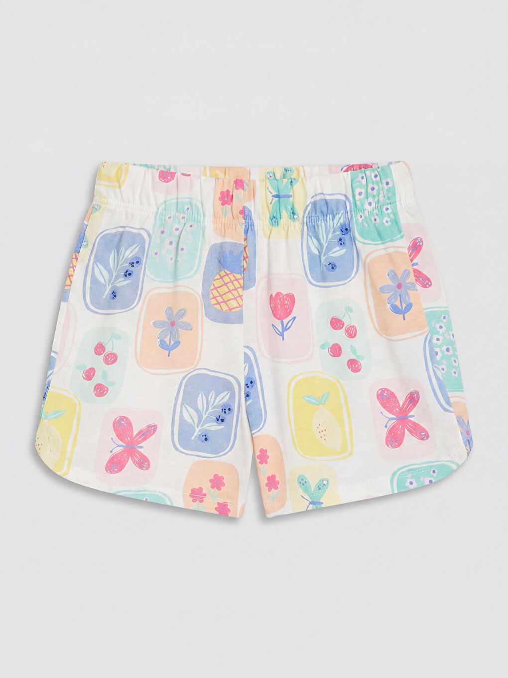 Ekru Çiçek ve Meyve Baskılı Kız Bebek 2'li Takım-8