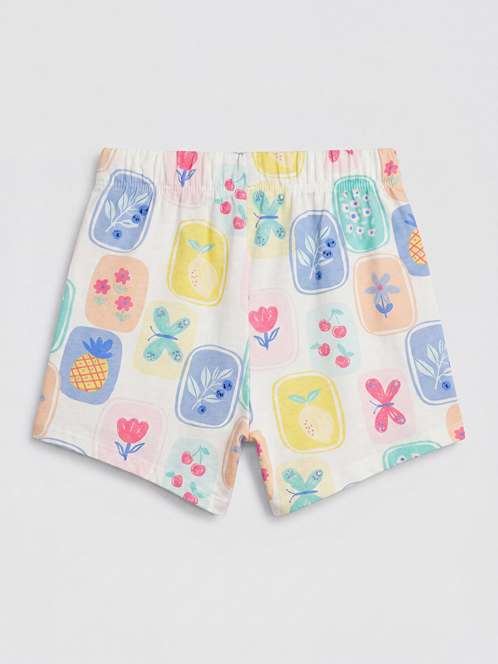 Ekru Çiçek ve Meyve Baskılı Kız Bebek 2'li Takım-9