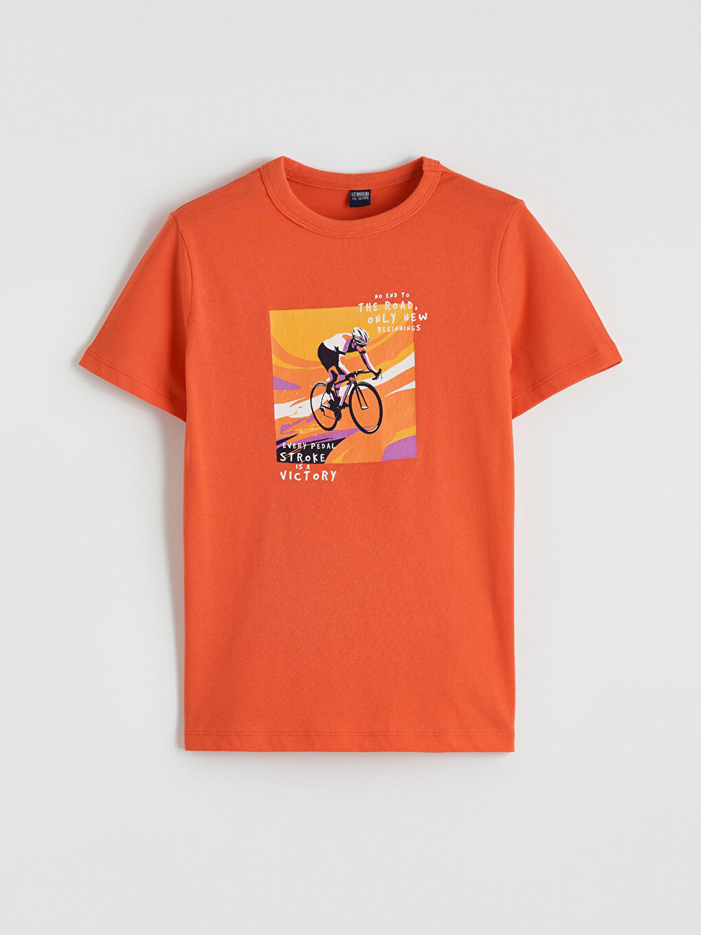 Turuncu Bisiklet Yaka Baskılı Erkek Çocuk Tişört