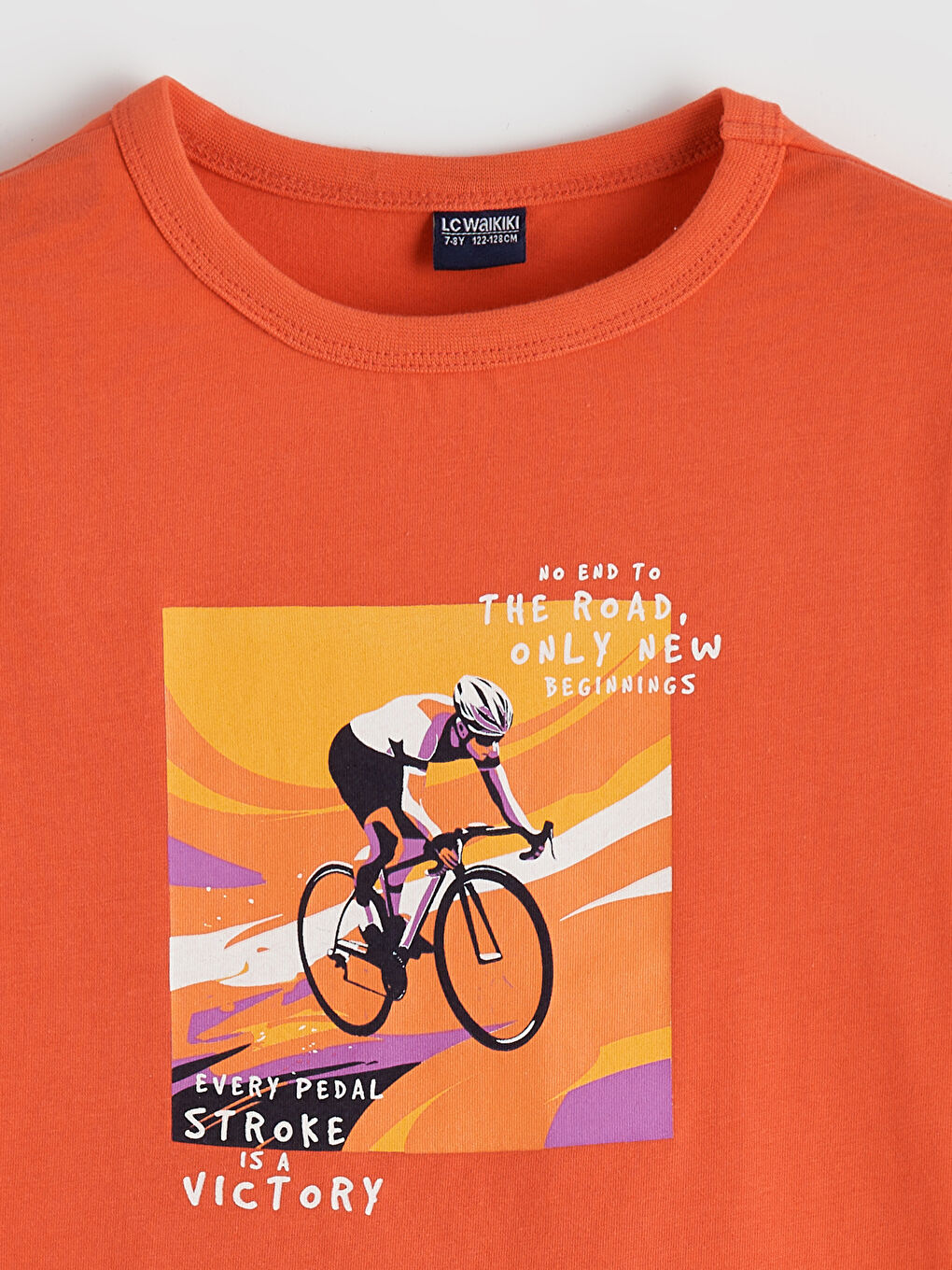 Turuncu Bisiklet Yaka Baskılı Erkek Çocuk Tişört-1