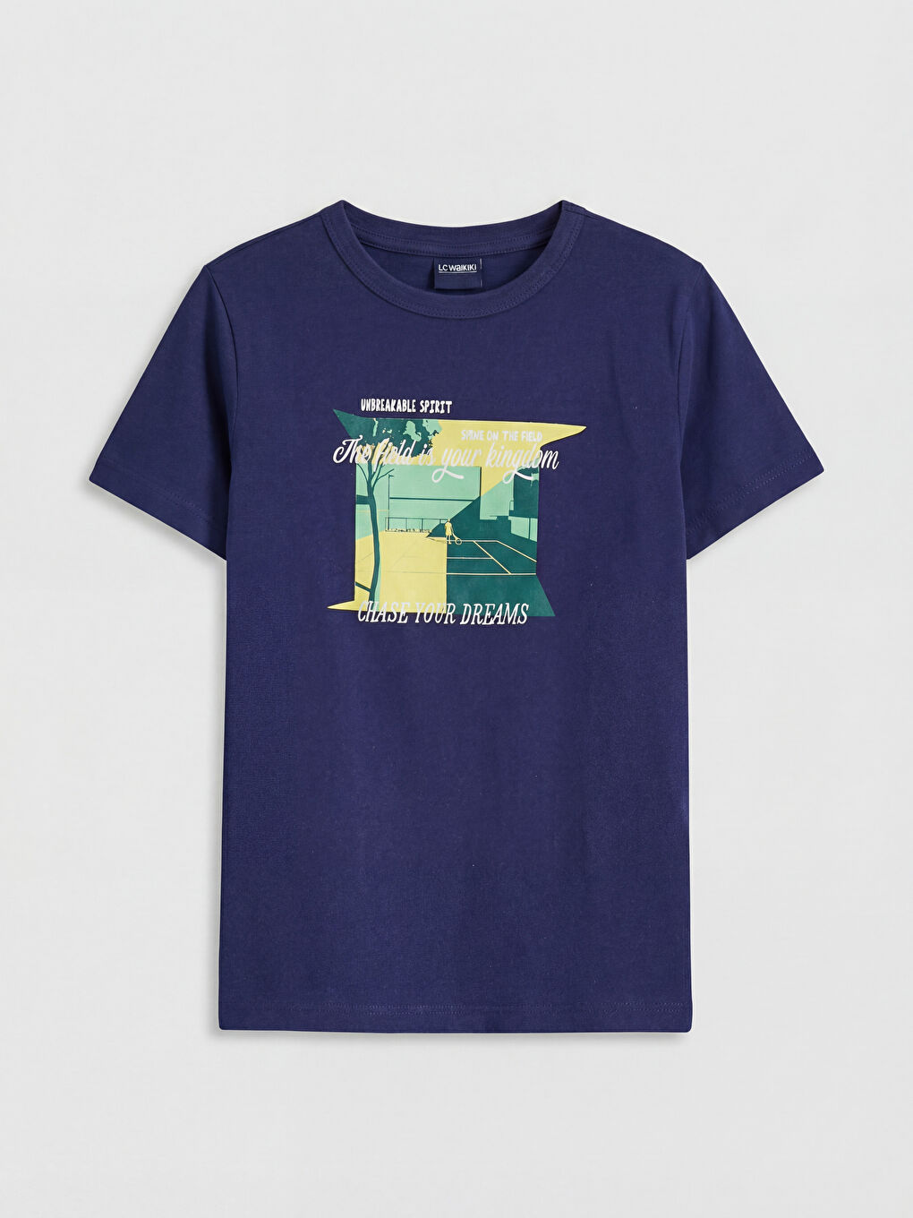 Lacivert Bisiklet Yaka Baskılı Erkek Çocuk Tişört