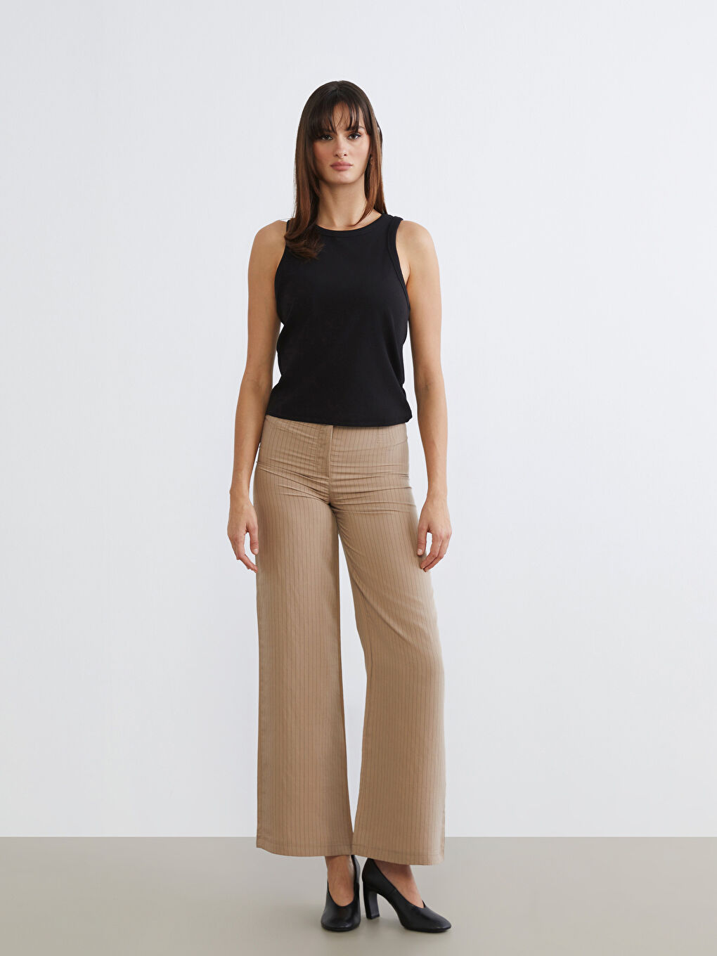 Kahverengi Çizgili Modal Karışımlı Kadın Pantolon