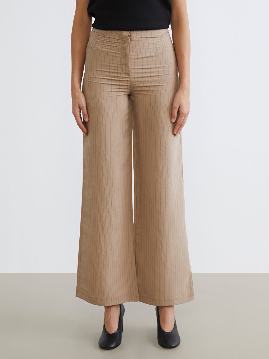 Kahverengi Çizgili Modal Karışımlı Kadın Pantolon-1