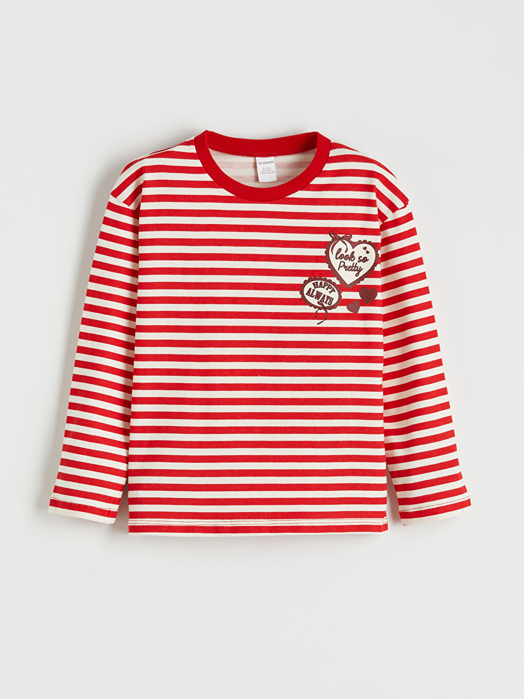 Kırmızı Bisiklet Yaka Çizgili Kız Çocuk Tişört