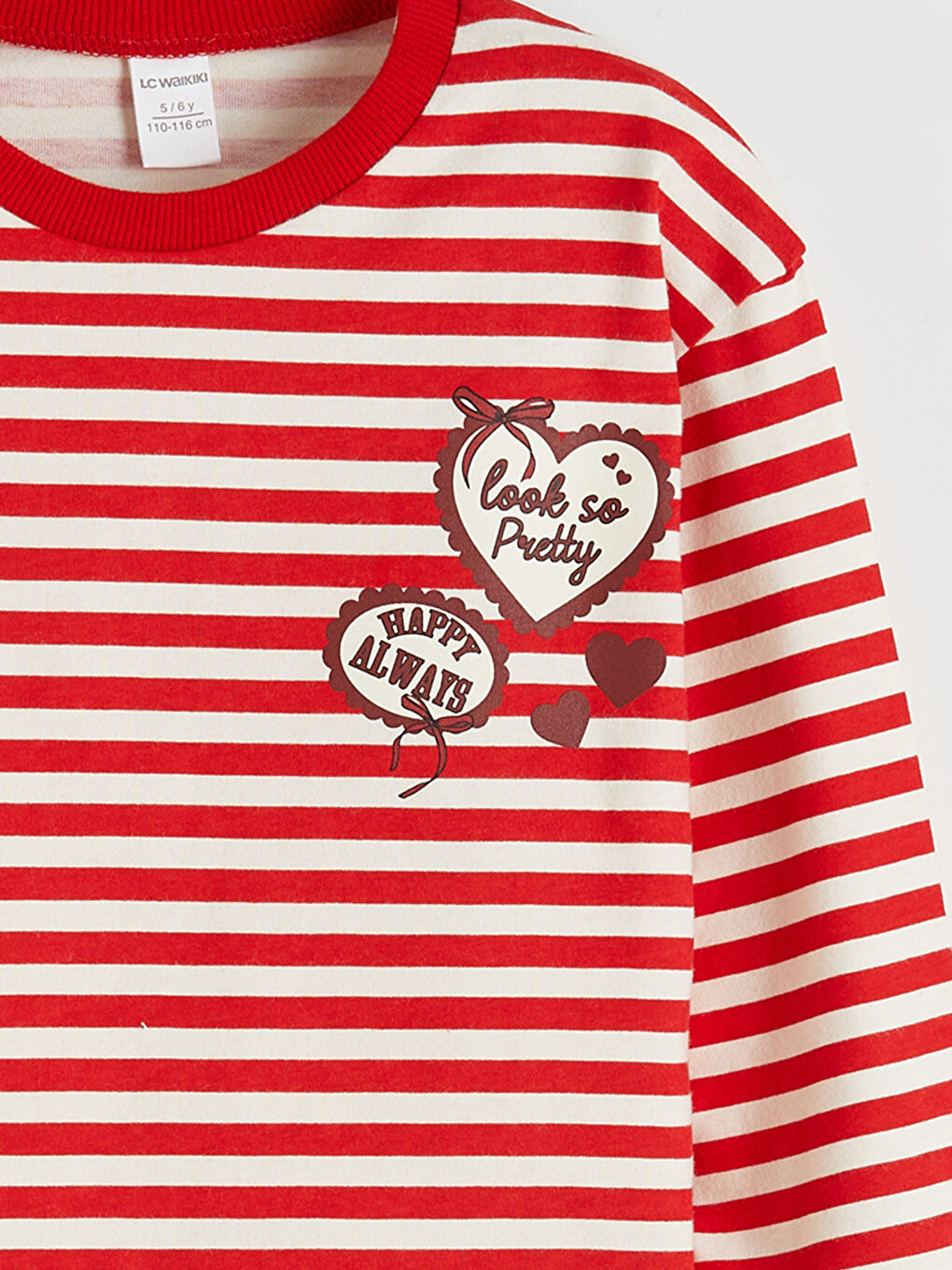 Kırmızı Bisiklet Yaka Çizgili Kız Çocuk Tişört-2