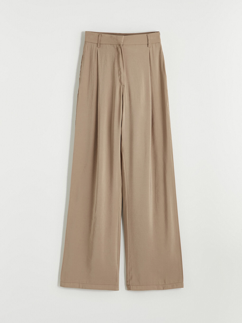 Kahverengi Geniş Paça Kadın Pileli Pantolon-4