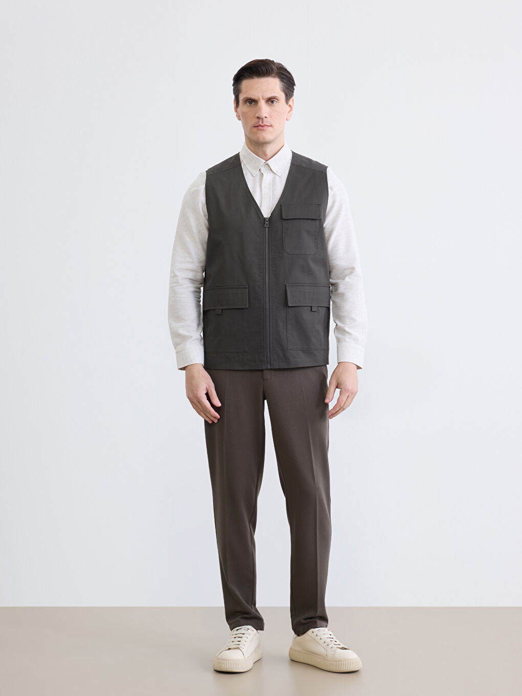 Haki Regular Fit Erkek Yelek-1