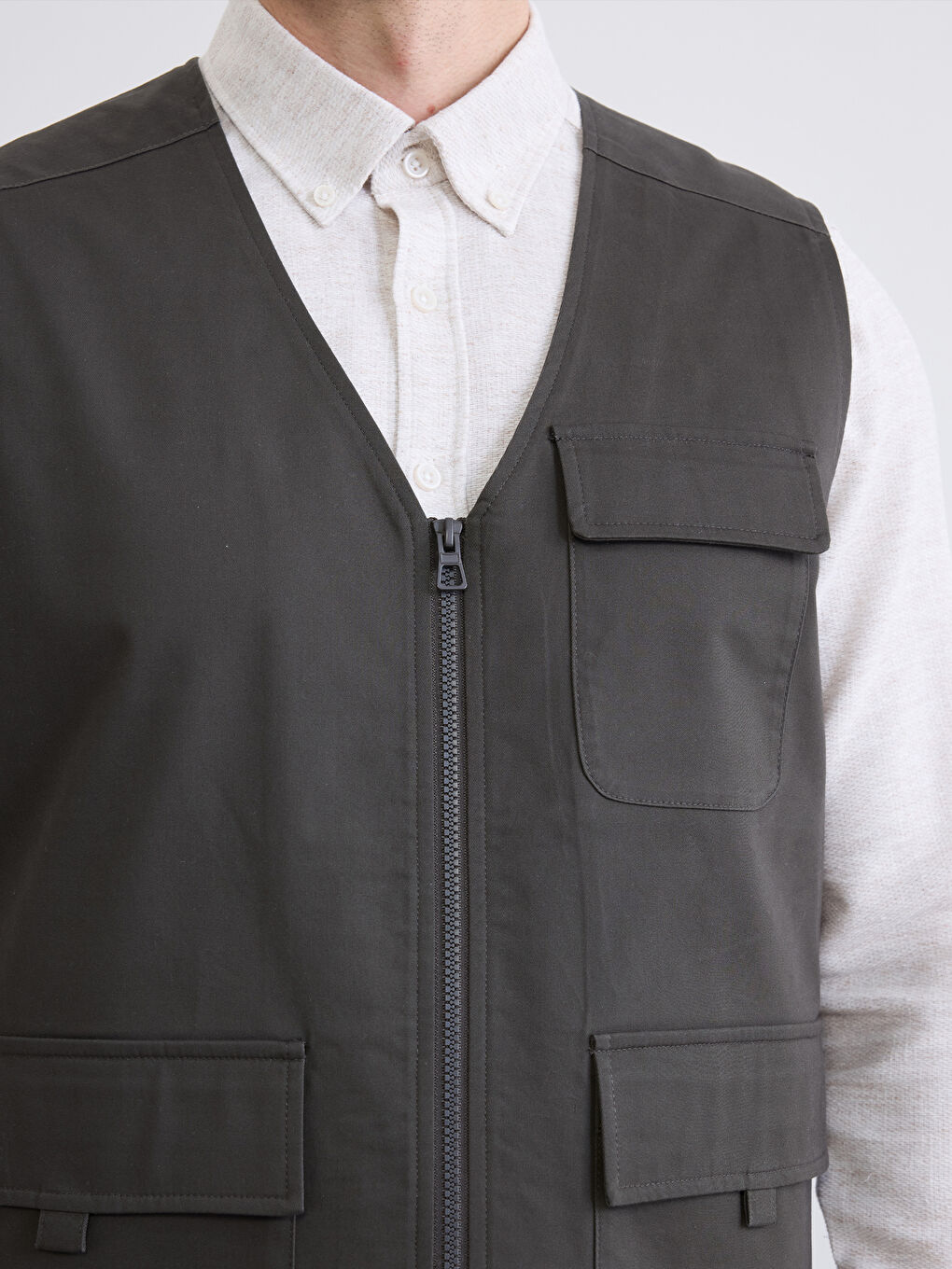 Haki Regular Fit Erkek Yelek-3