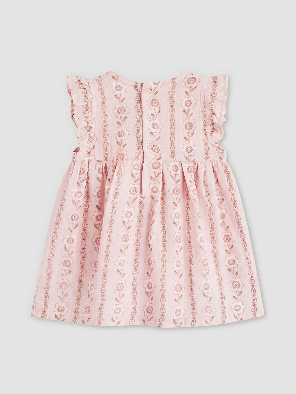 Pembe Çiçek Desenli Fırfırlı Kız Bebek Müslin Elbise-1