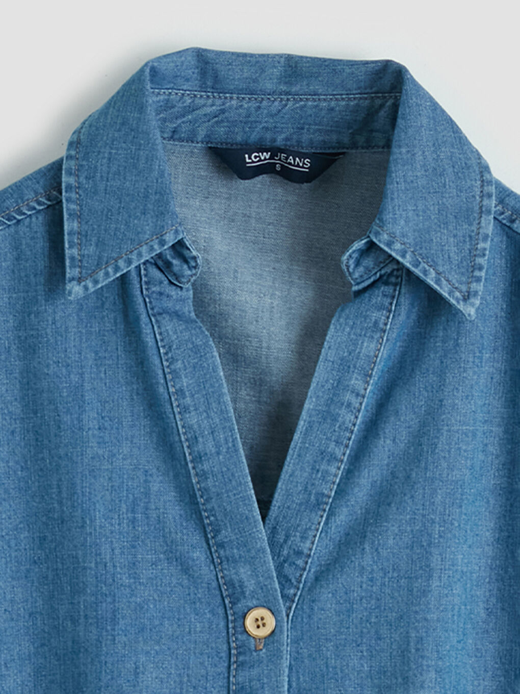 İndigo Kuşaklı Jean Gömlek Elbise-2