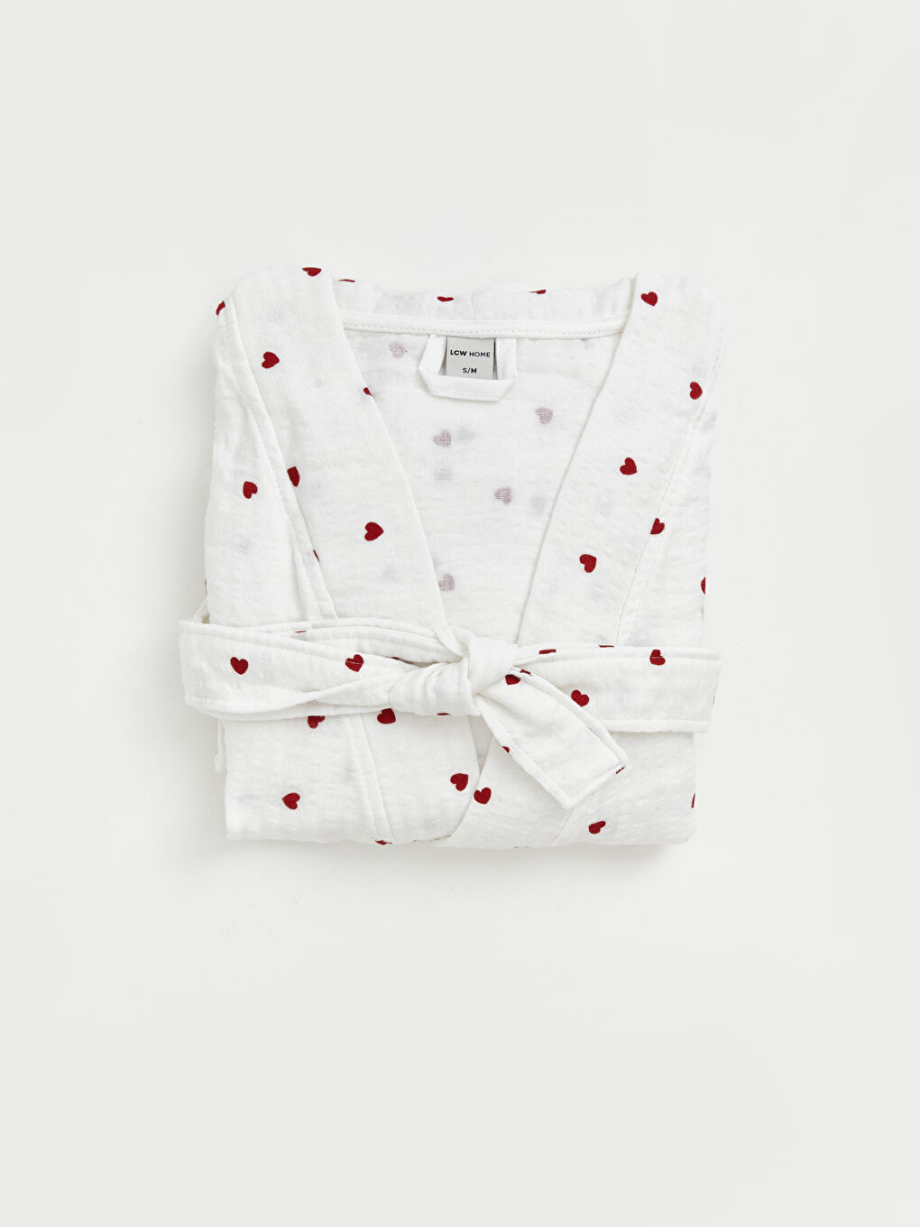 Kırmızı Kalp Desenli Kadın Bornoz