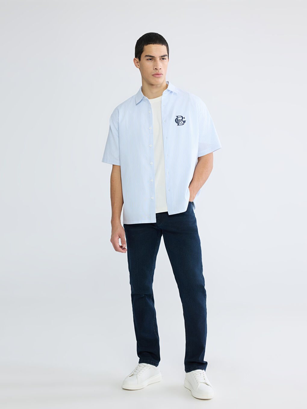 მამაკაცები მუქი ლურჯი პერანგი-3