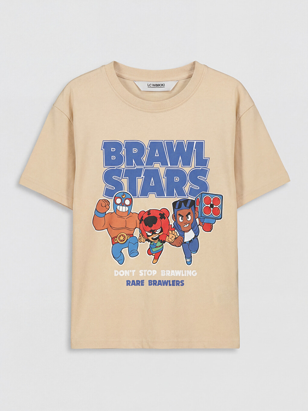 Bej Bisiklet Yaka Brawl Stars Baskılı Erkek Çocuk Tişört