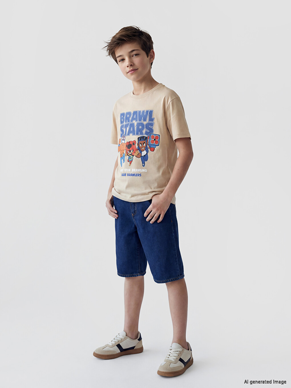 Crew Neck Brawl Stars Printed Boys' T-Shirt-1
