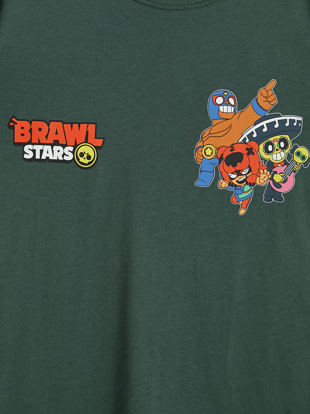 Yeşil Bisiklet Yaka Brawl Stars Baskılı Erkek Çocuk Tişört-2