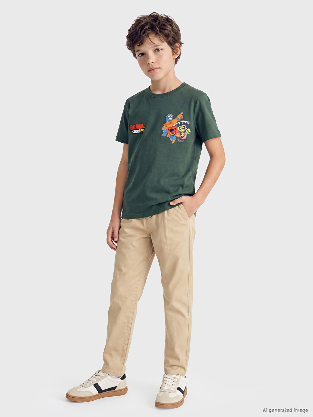 Crew Neck Brawl Stars Printed Boys' T-shirt-1