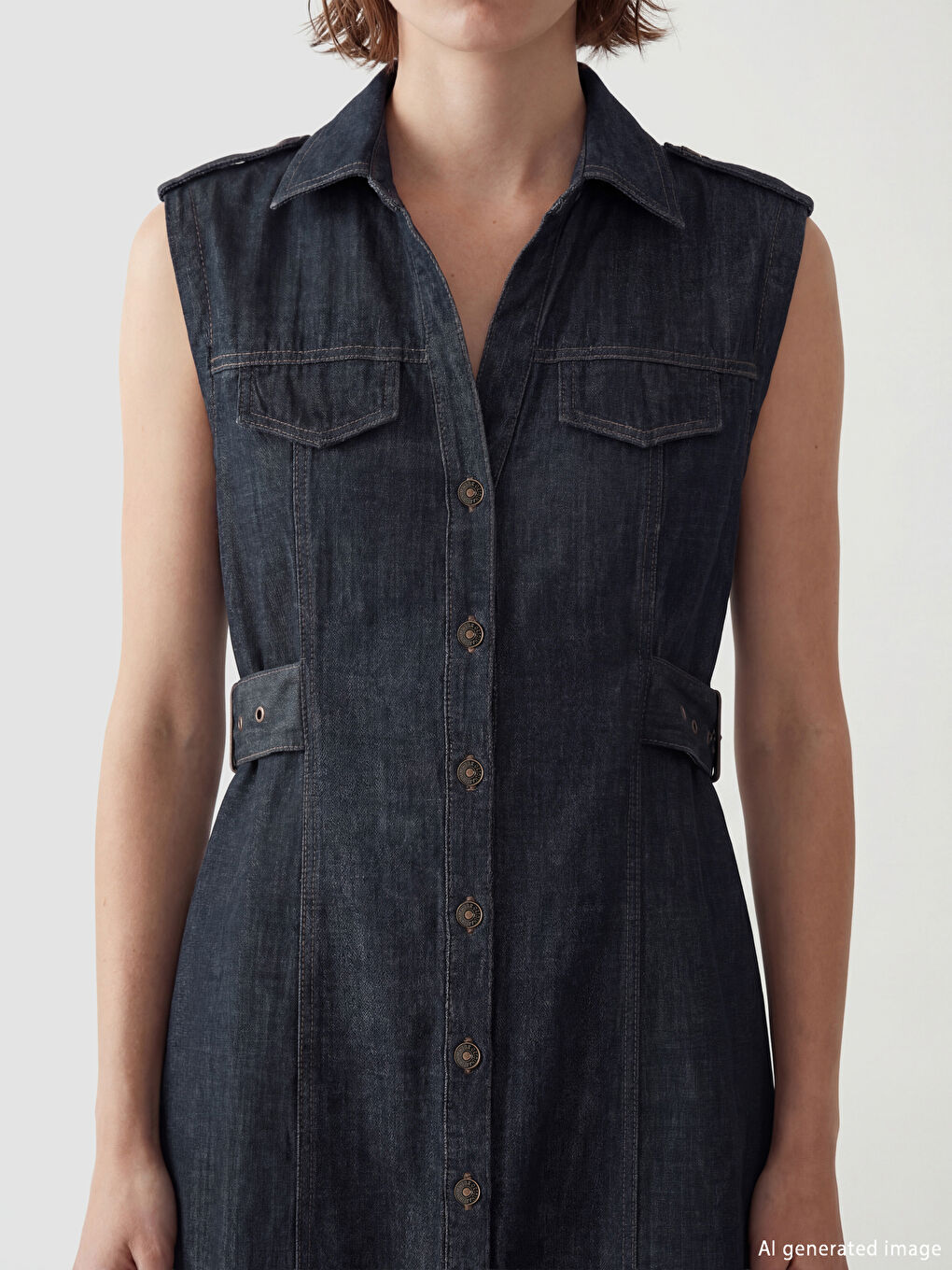 Shirt Collar Denim Dress-2