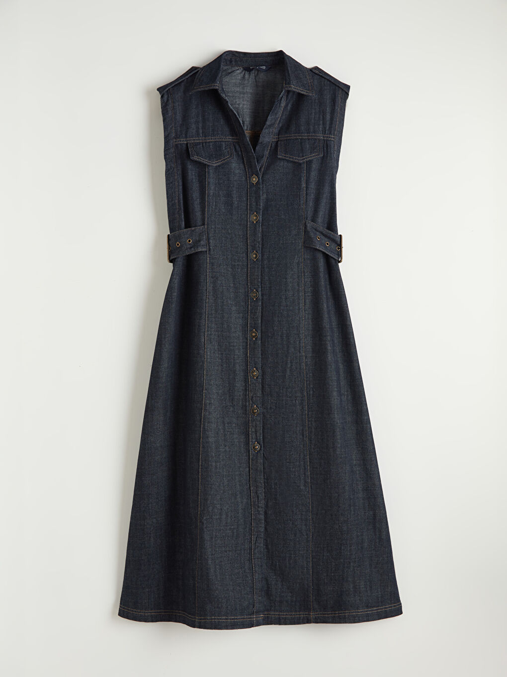 Shirt Collar Denim Dress-3