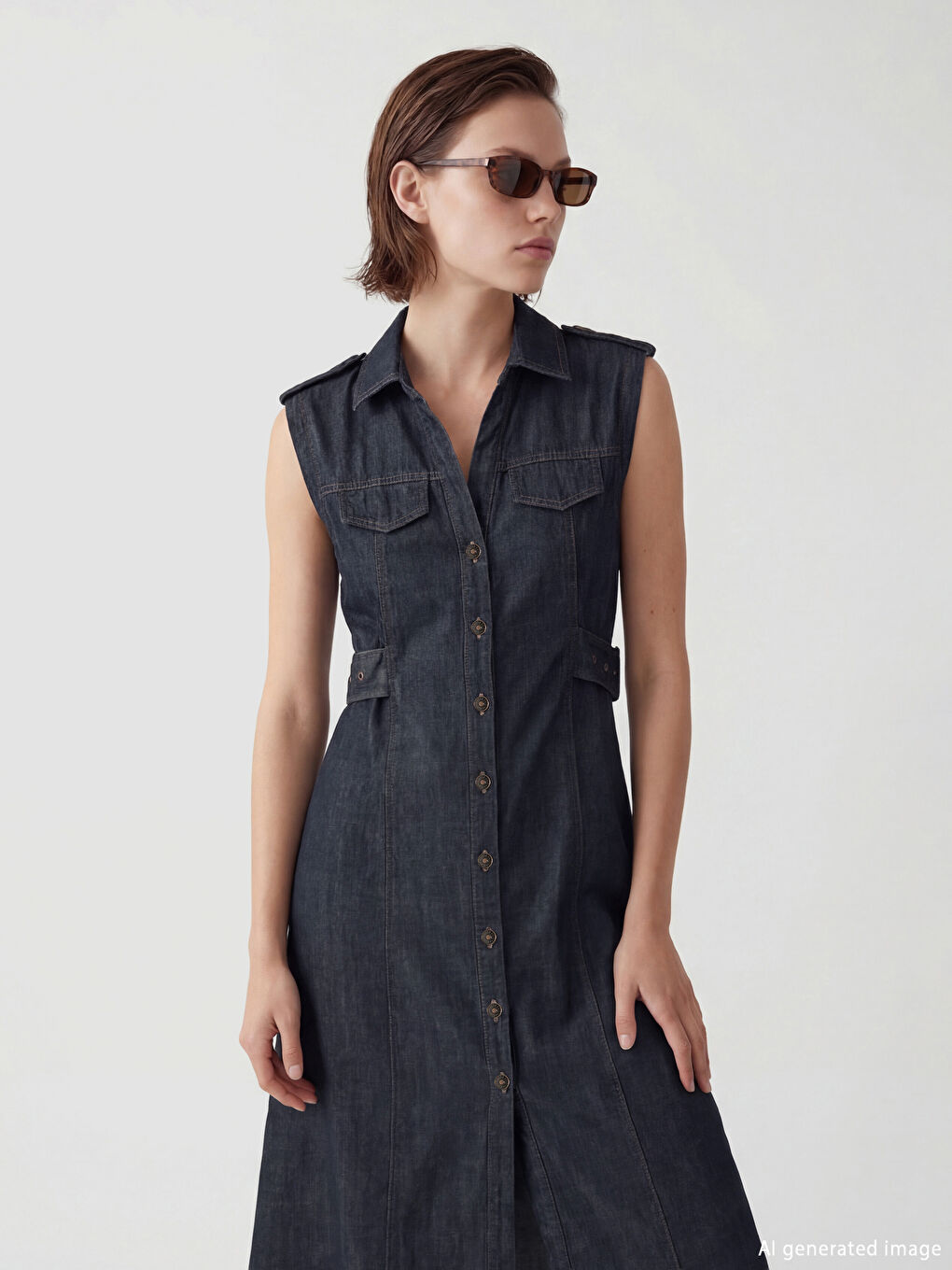 Shirt Collar Denim Dress-1