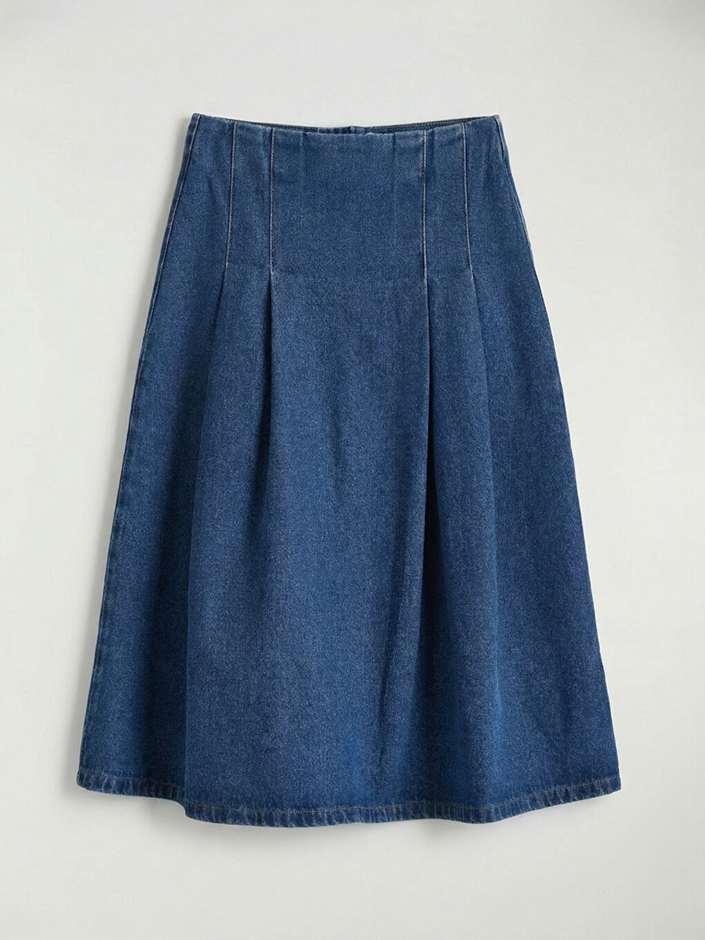 High Waisted Flared Denim Skirt with Zipper-4