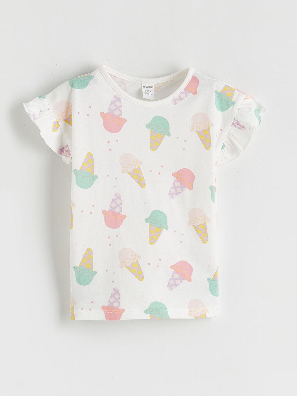 Ekru Fırfırlı Kız Çocuk Tişört