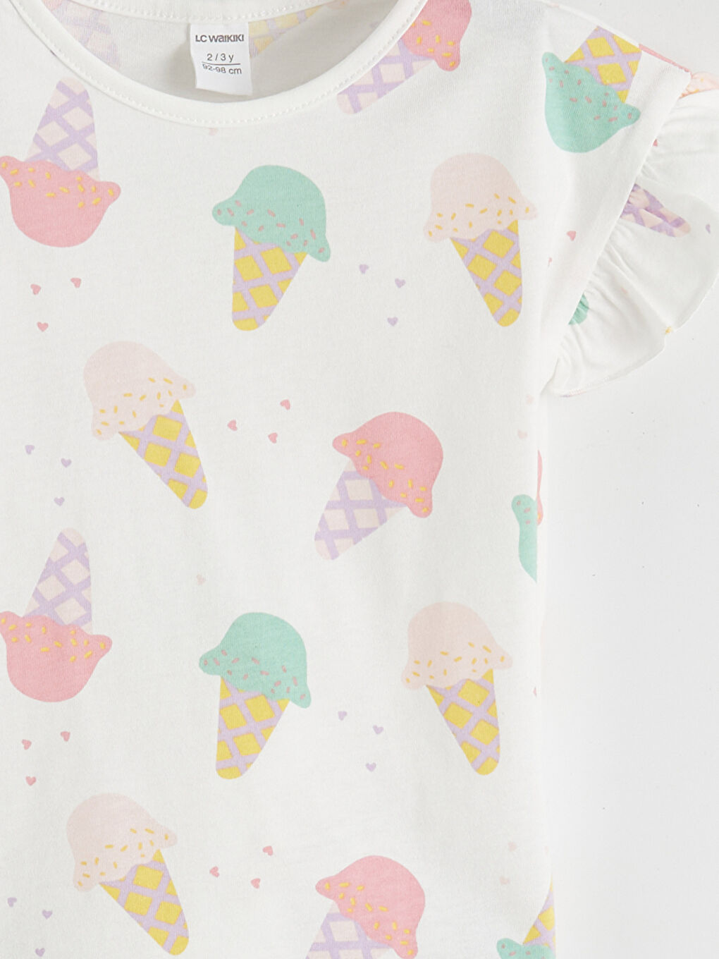 Ekru Fırfırlı Kız Çocuk Tişört-1