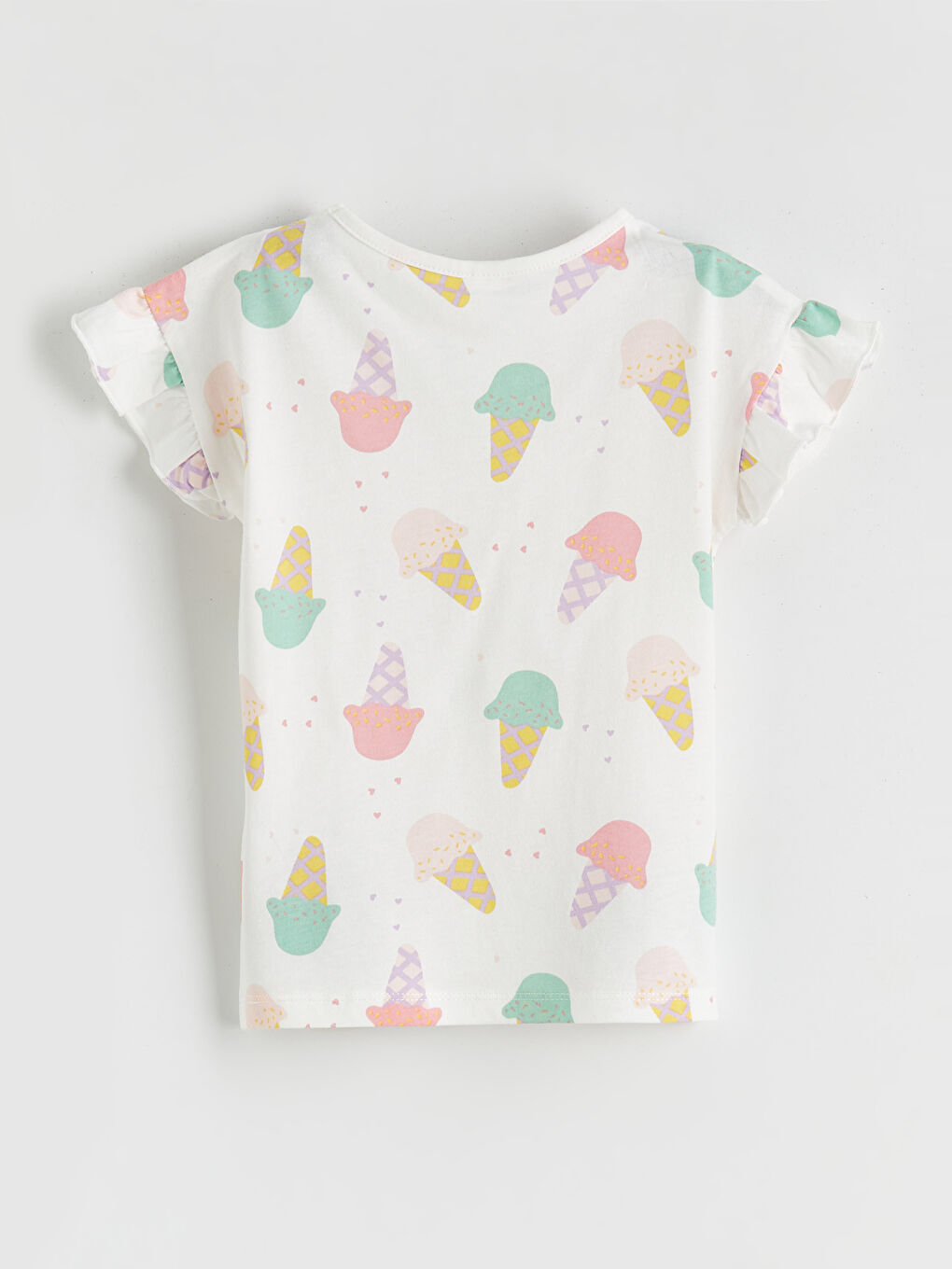 Ekru Fırfırlı Kız Çocuk Tişört-2