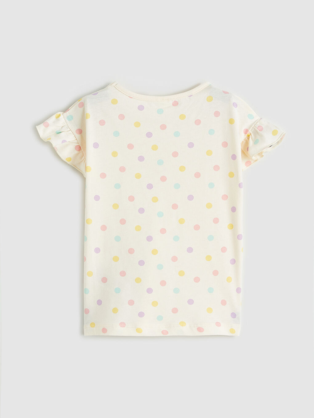 Ekru Fırfırlı Kız Çocuk Tişört-1