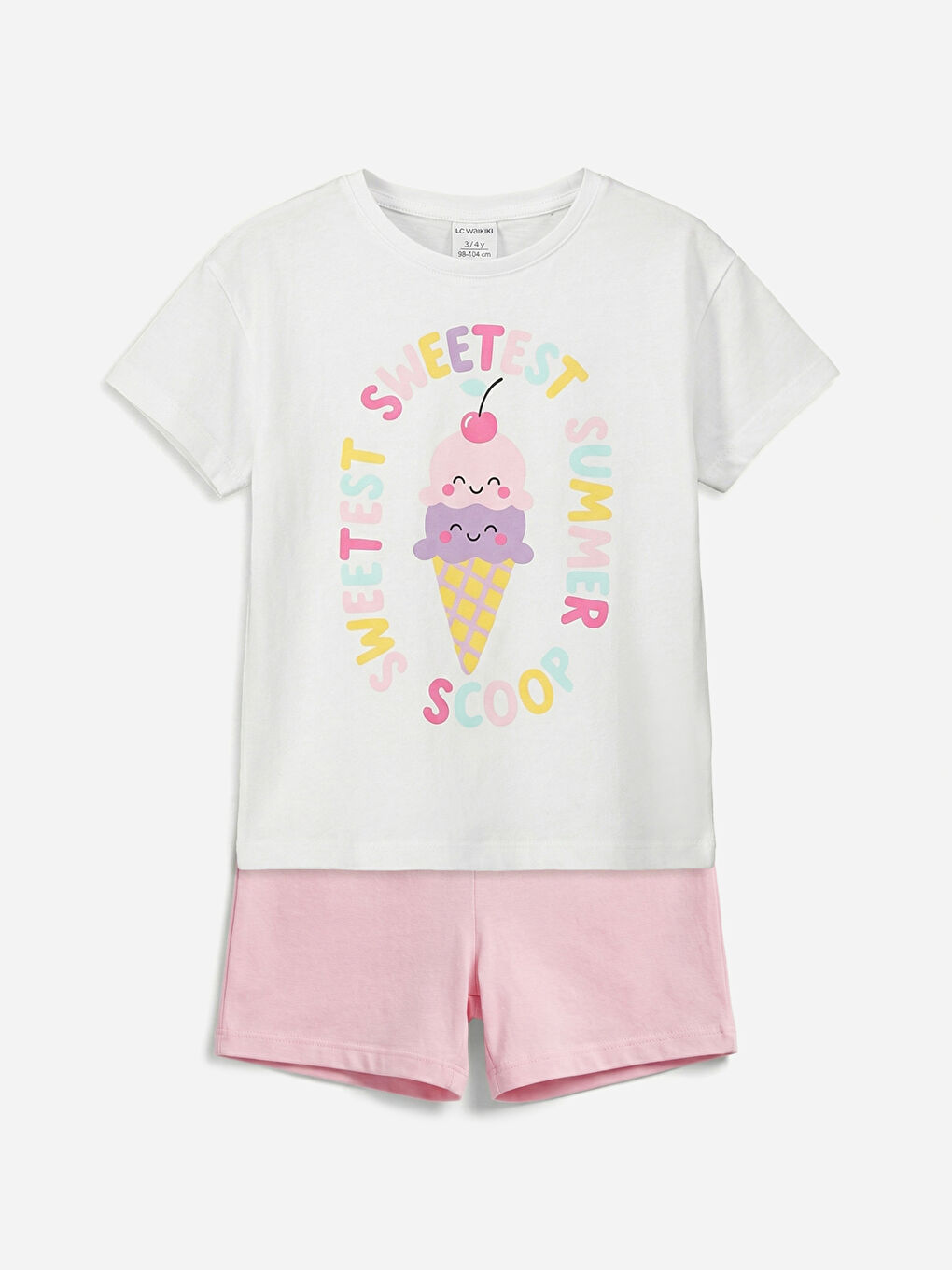 Pembe Baskılı Kız Çocuk Penye Tişört ve Şort