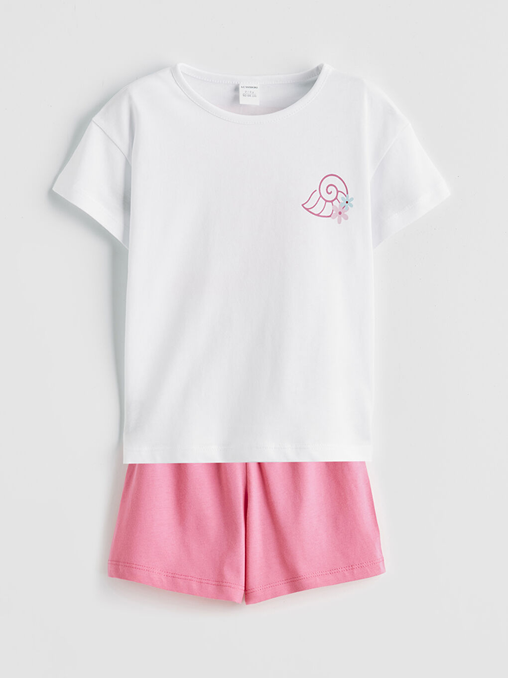 Pembe Baskılı Kız Çocuk Penye Tişört ve Şort-1