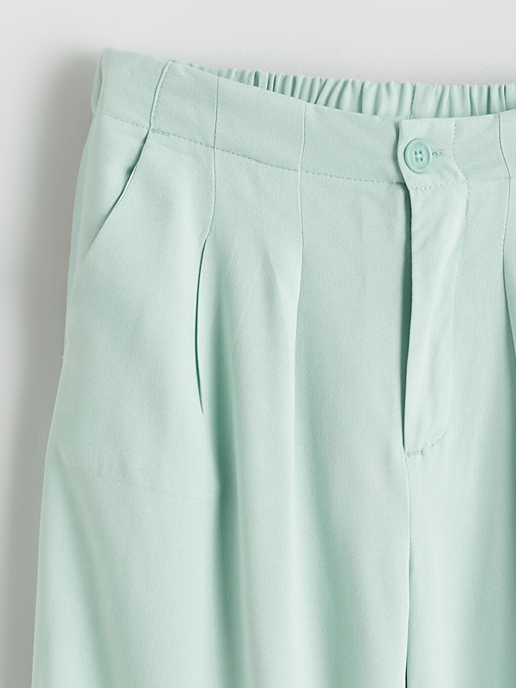 Yeşil Beli Lastikli Pileli Kız Çocuk Pantolon-1