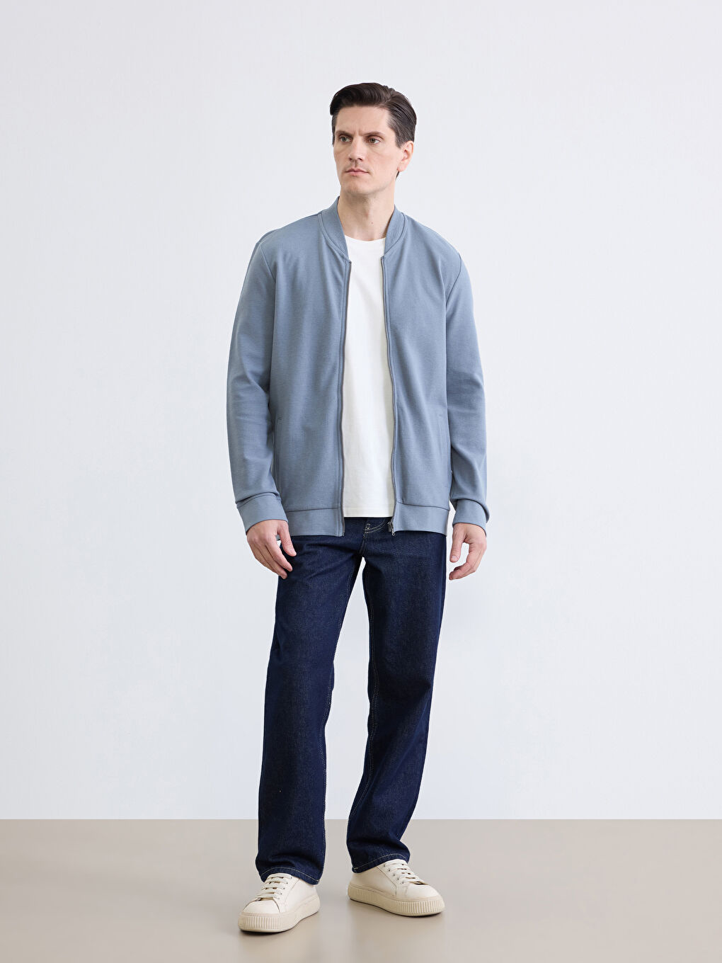 Regular Fit Baseball Collar Men's Zip-Up Sweatshirt-1