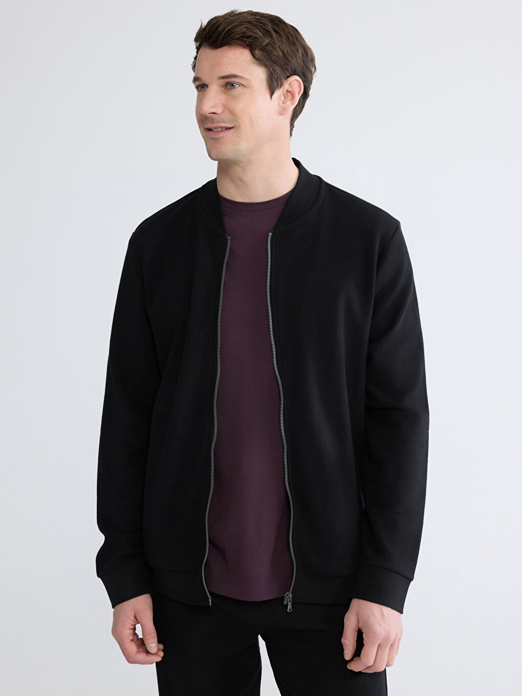 Regular Fit Baseball Collar Men's Zip-Up Sweatshirt