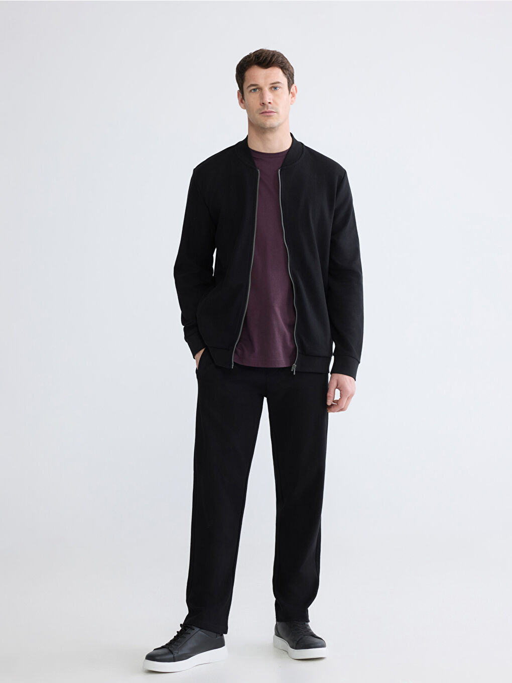 Regular Fit Baseball Collar Men's Zip-Up Sweatshirt-1