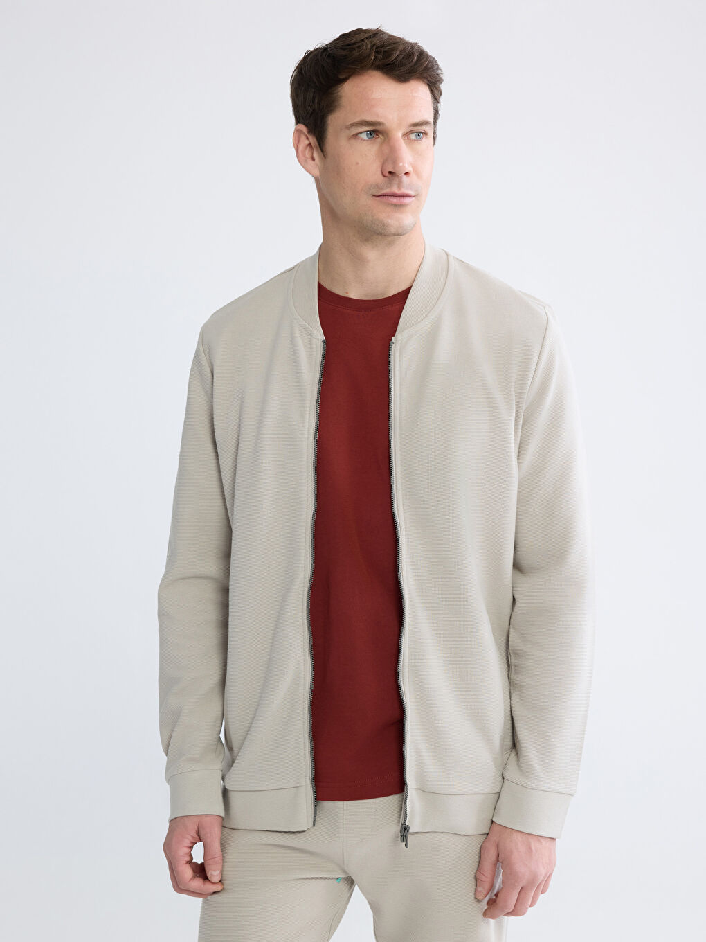 Regular Fit Baseball Collar Men's Zip-Up Sweatshirt