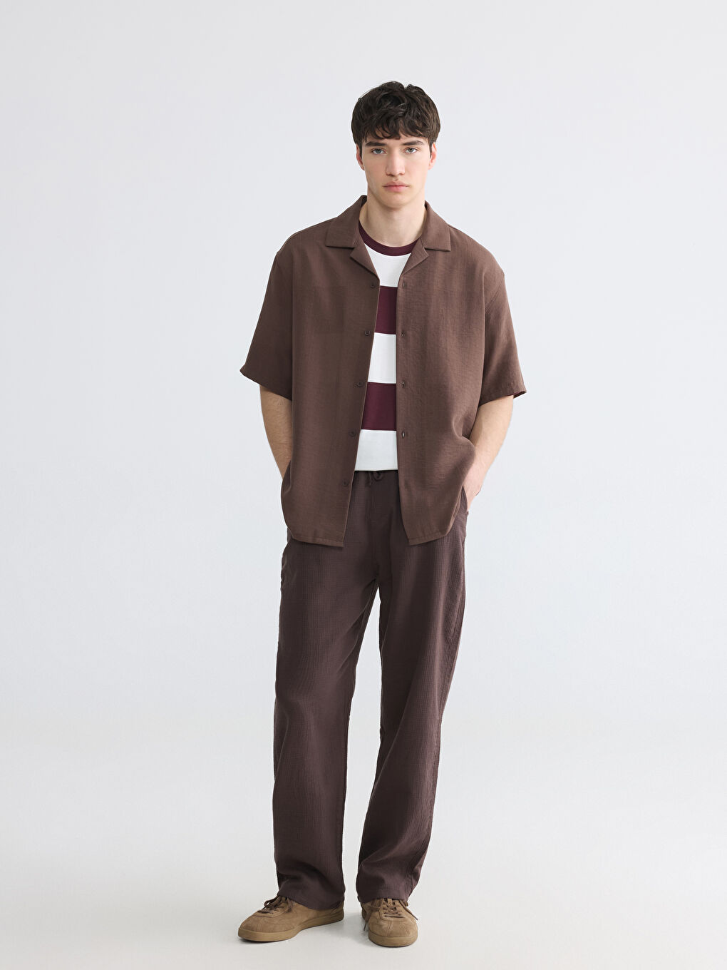 Kahverengi Regular Fit Krinkle Erkek Gömlek-1