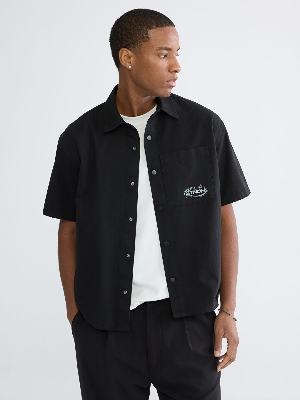 Siyah Loose Fit Erkek Gömlek-1