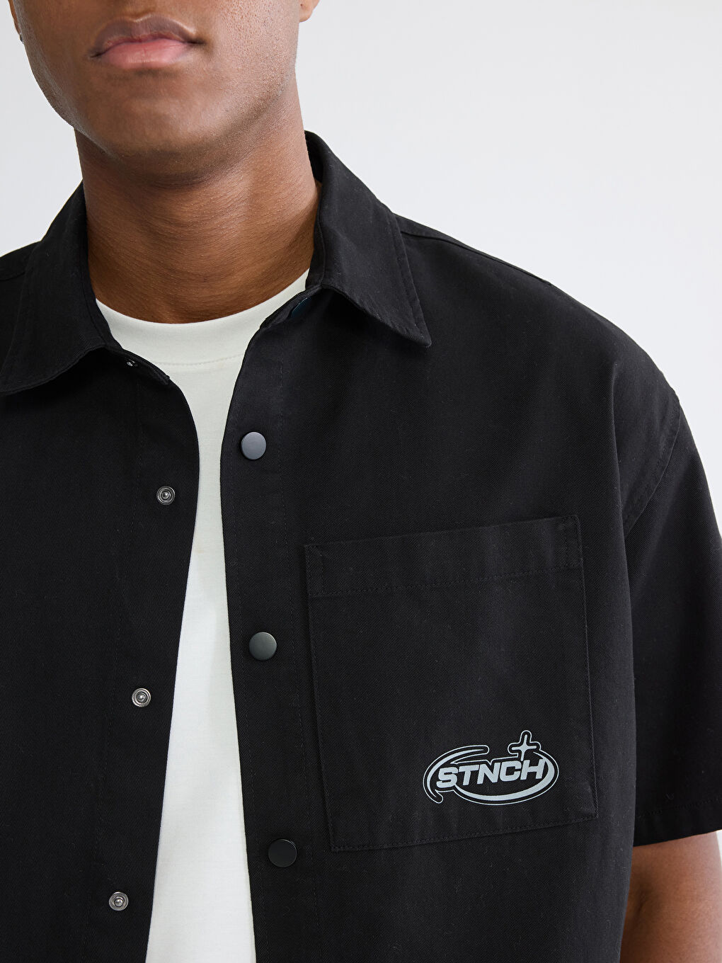Siyah Loose Fit Erkek Gömlek-2