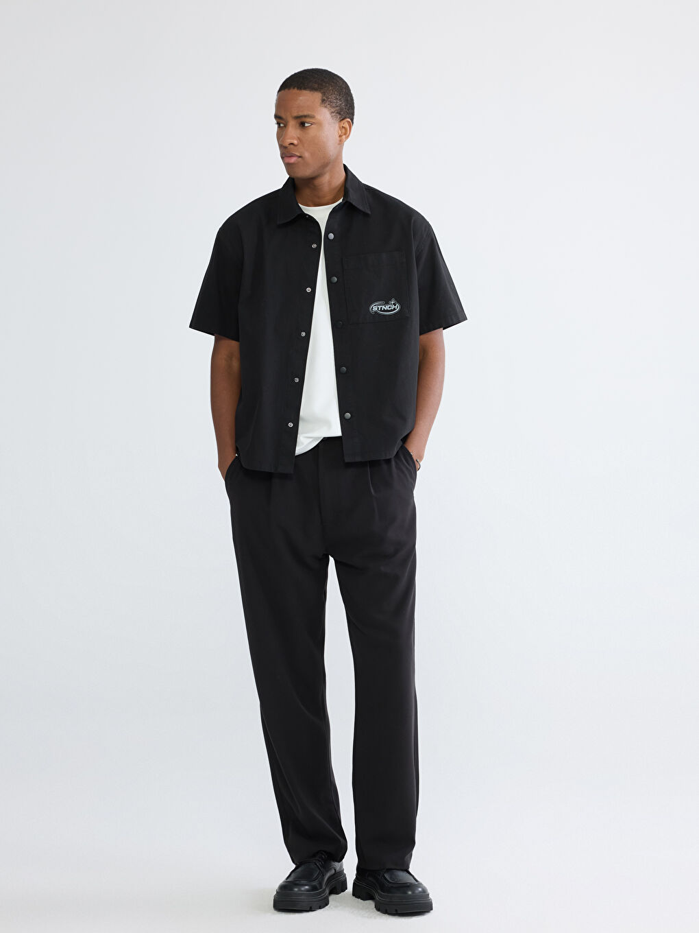 Siyah Loose Fit Erkek Gömlek-4