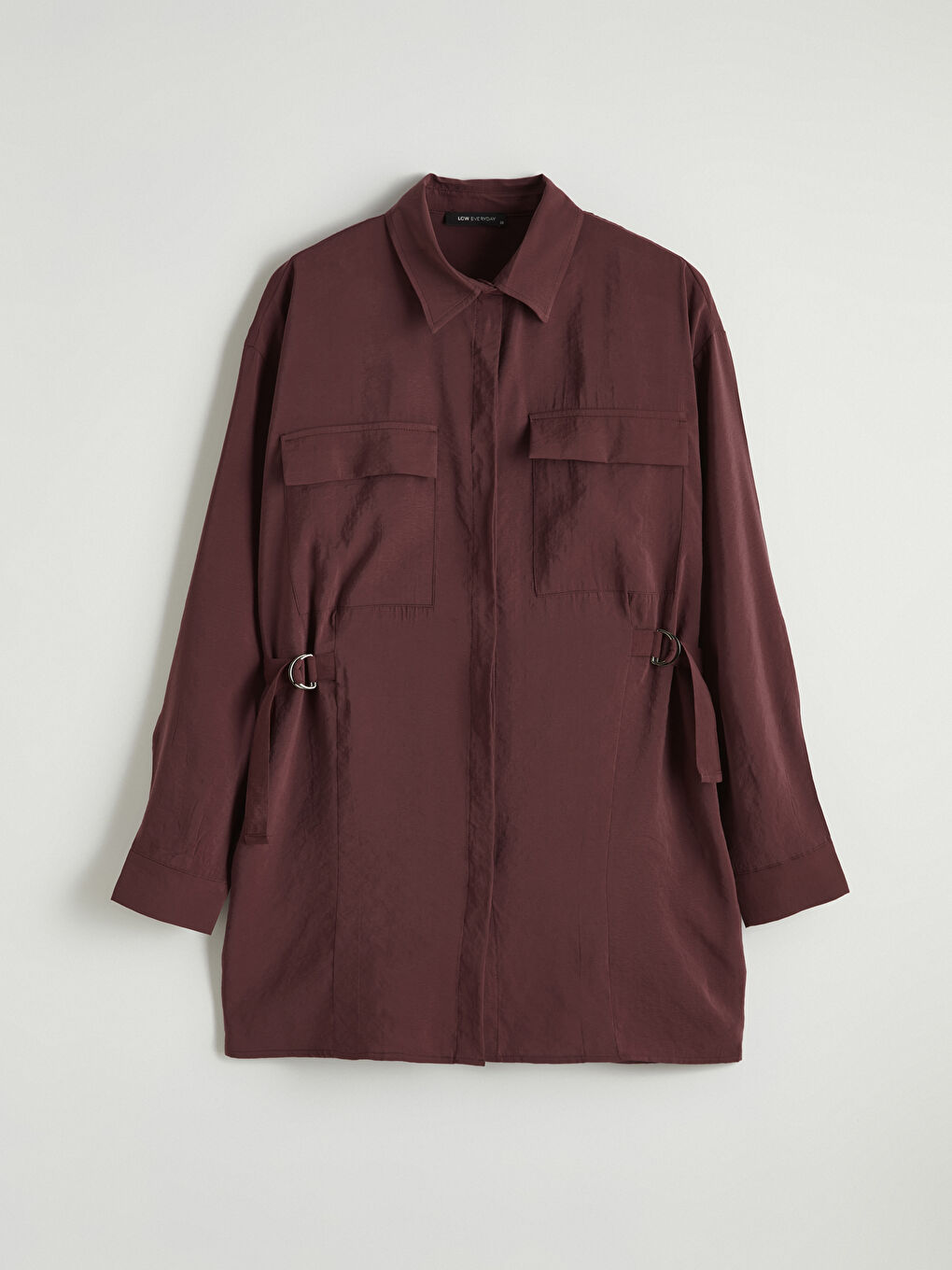 Bordo Modal Karışımlı Büzgülü Kadın Gömlek Tunik-4