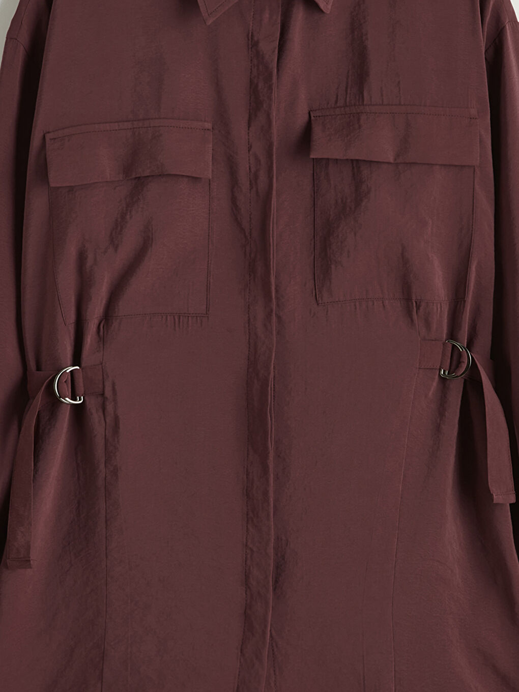 Bordo Modal Karışımlı Büzgülü Kadın Gömlek Tunik-5