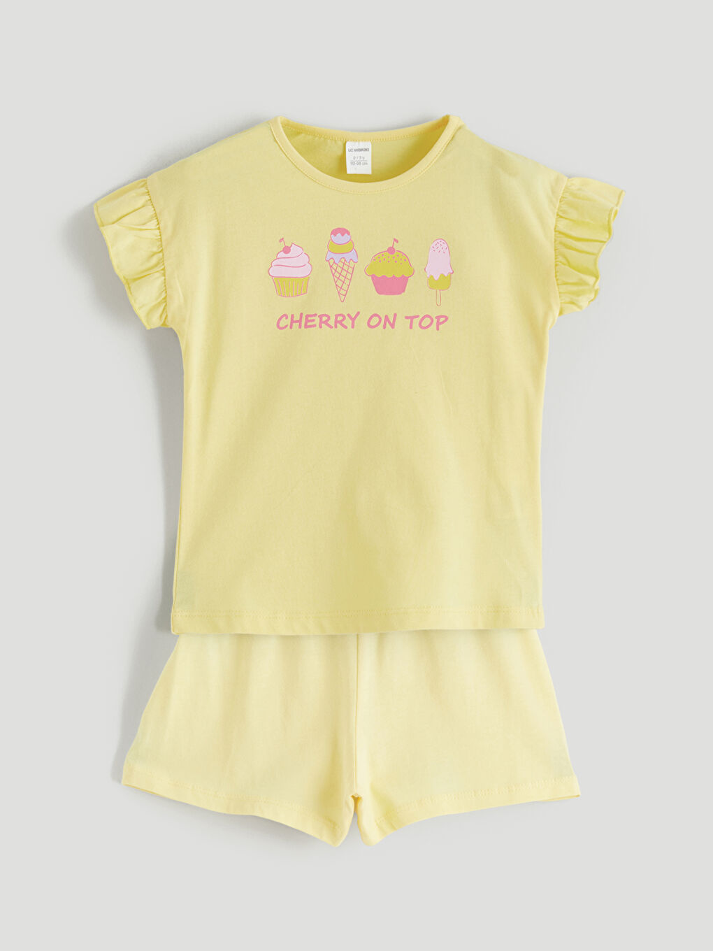 Sarı Baskılı Kız Çocuk Tişört ve Şort