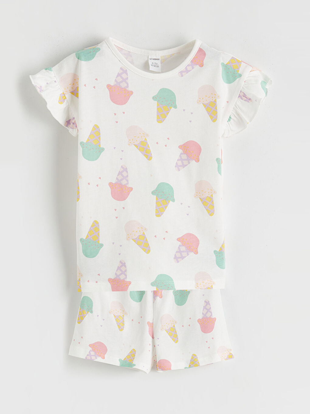 Ekru Baskılı Kız Çocuk Tişört ve Şort	