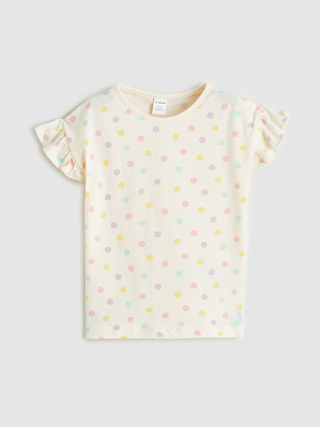 Ekru Puantiyeli Kız Çocuk Tişört ve Şort	-1