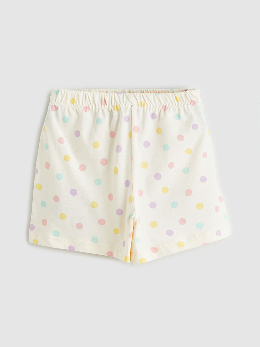 Ekru Puantiyeli Kız Çocuk Tişört ve Şort	-2