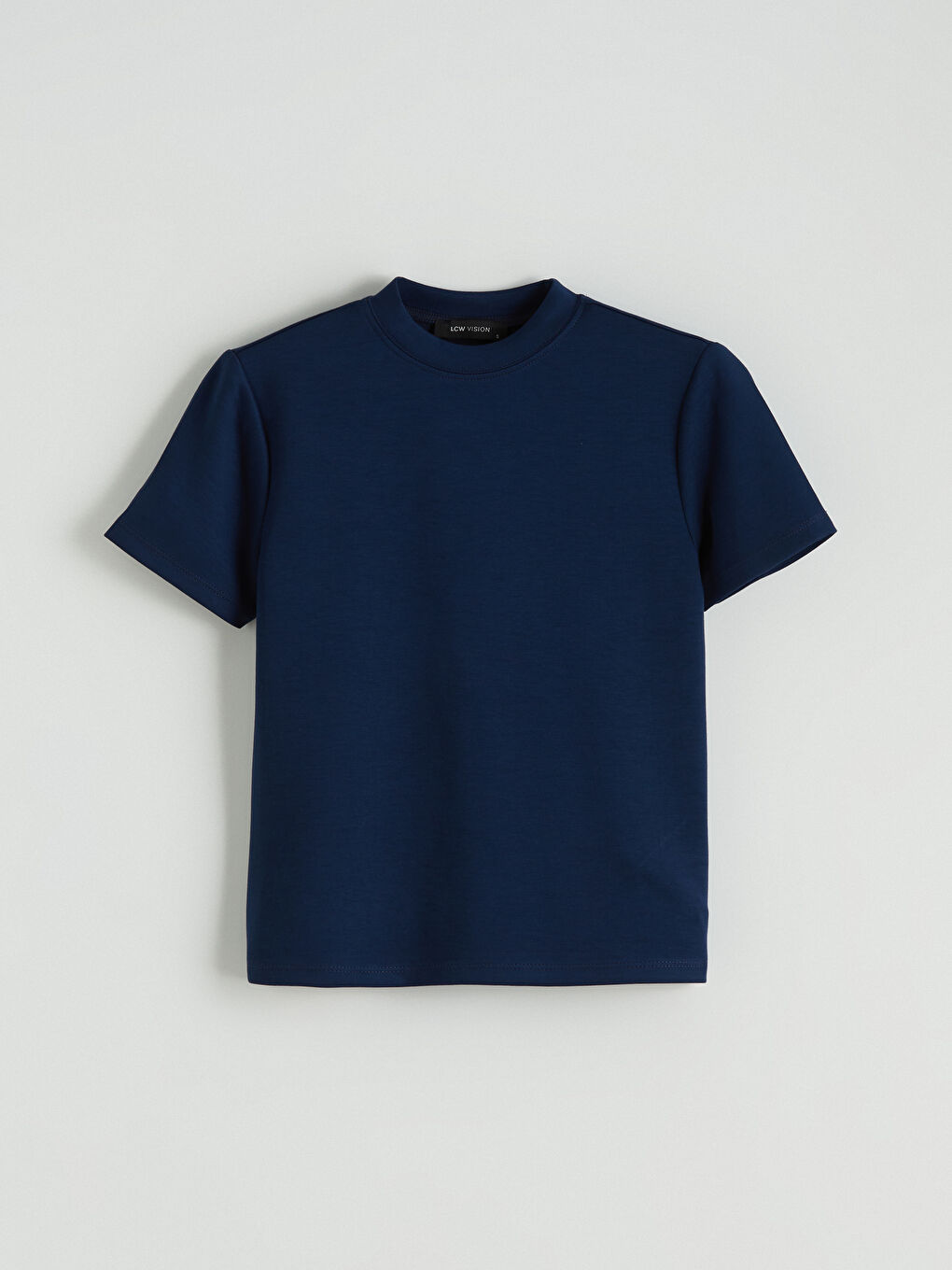 Lacivert Dik Yaka Soft Touch Kadın Tişört-4