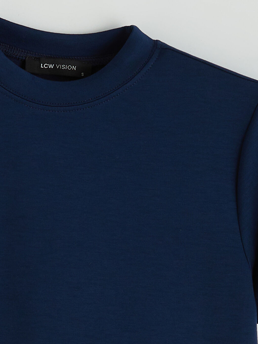 Lacivert Dik Yaka Soft Touch Kadın Tişört-5